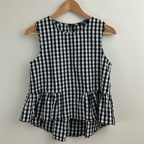 Black & White Buffalo Plaid Peplum Top - Picture 2 of 9